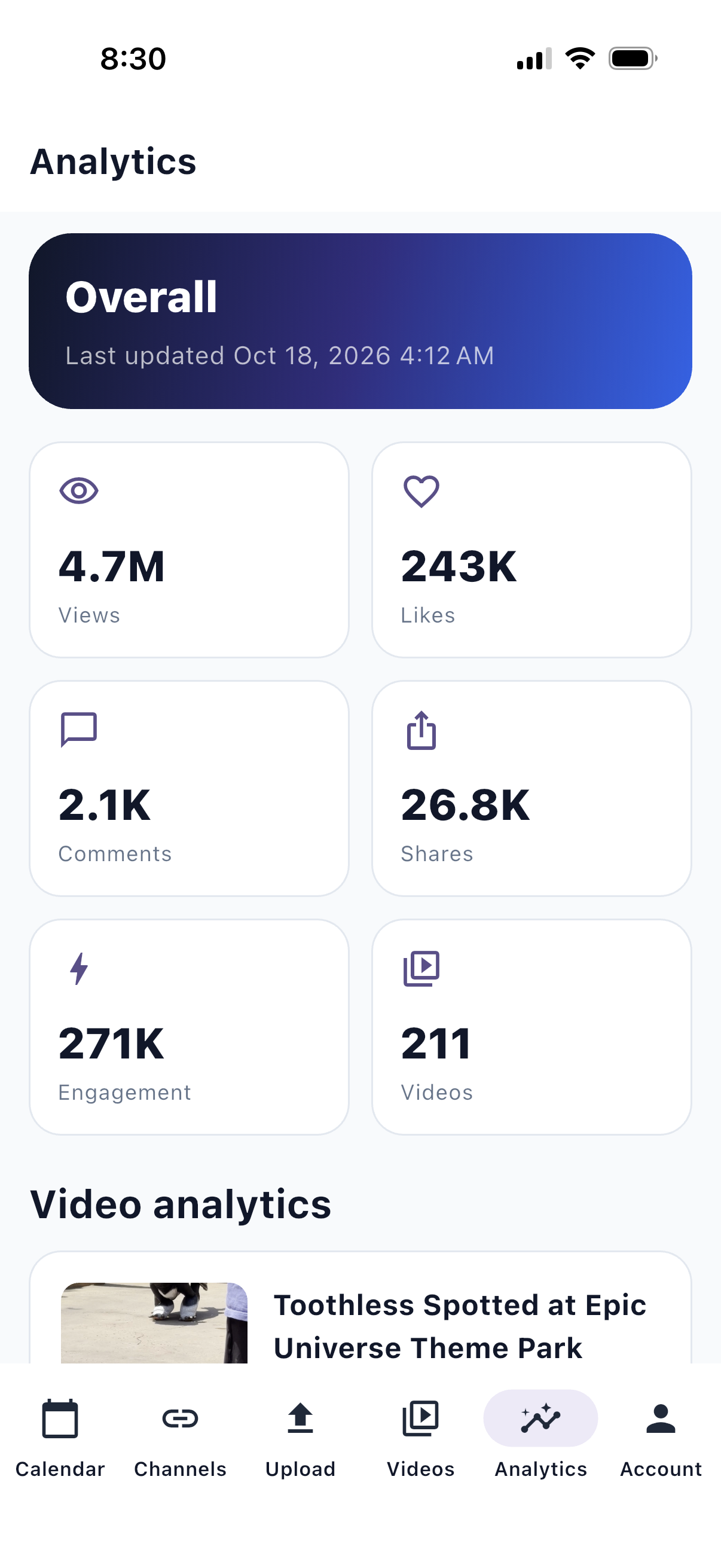 VidSyndicate iOS analytics dashboard