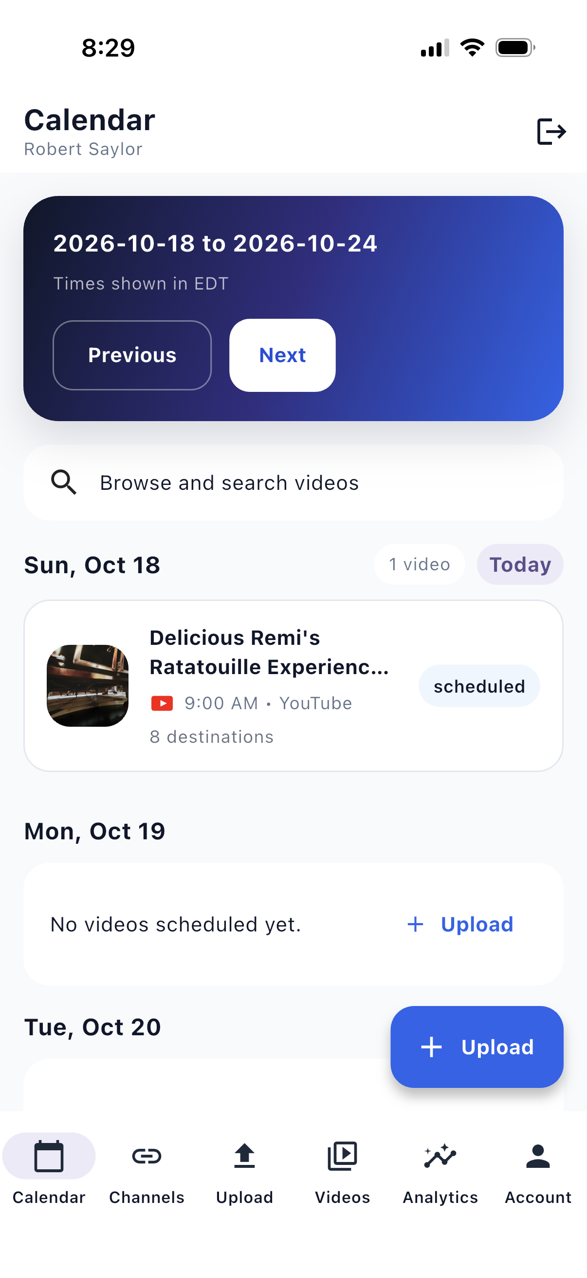 VidSyndicate iOS publishing calendar